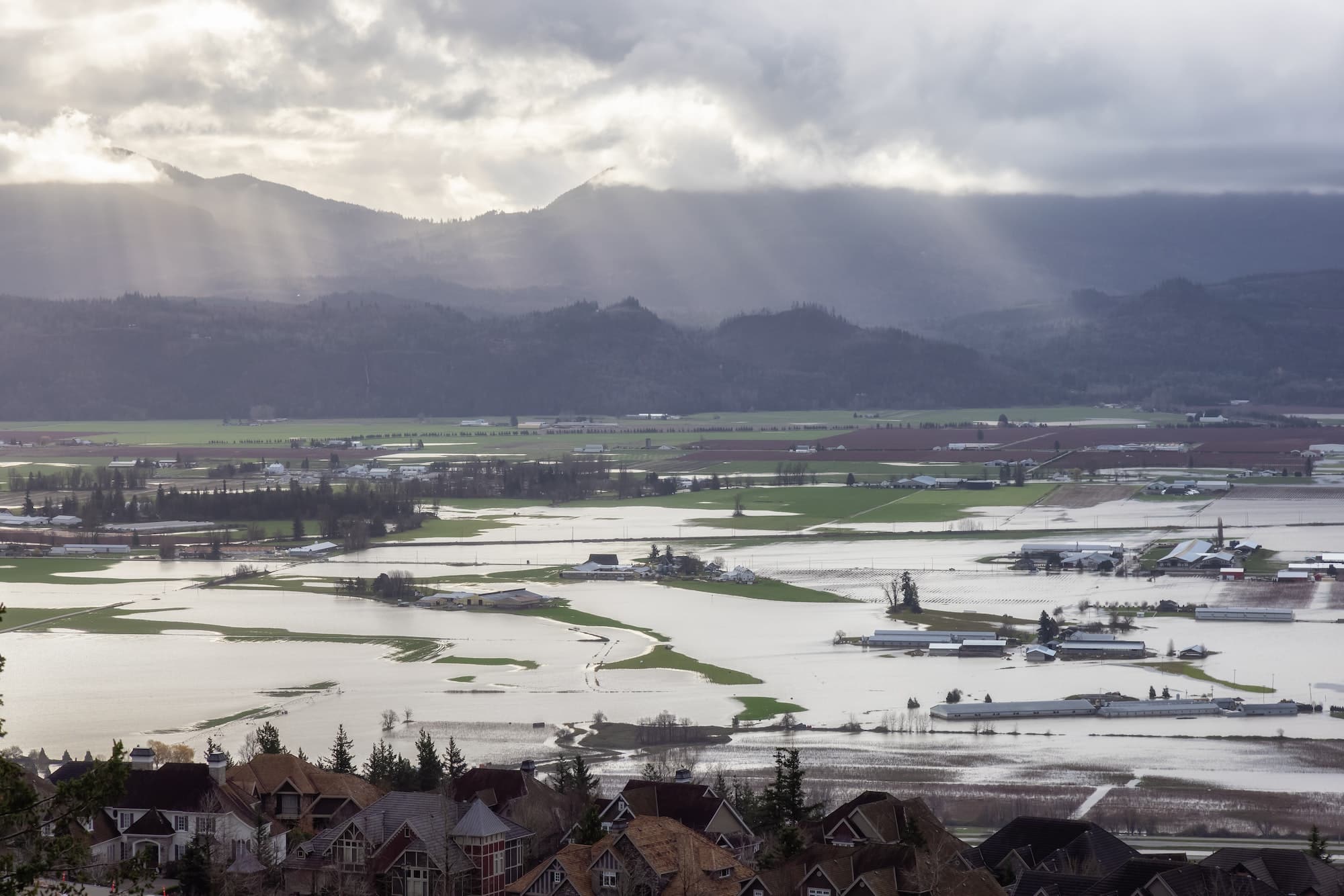 Devastating Flood Natural Disaster in the city and farmland after storm