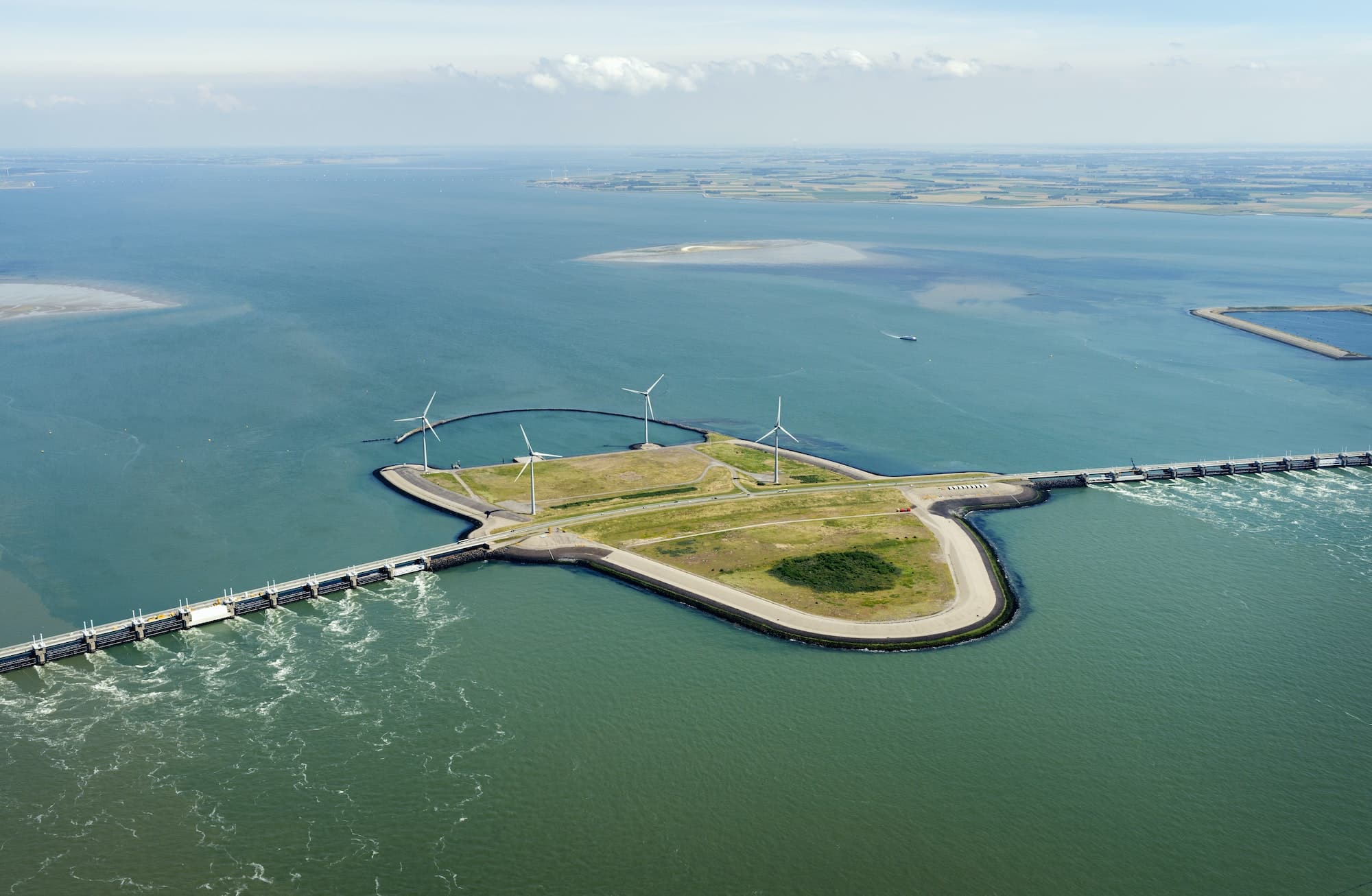 Oosterschelde flood barrier and wind turbines, Vrouwenpolder, Netherlands