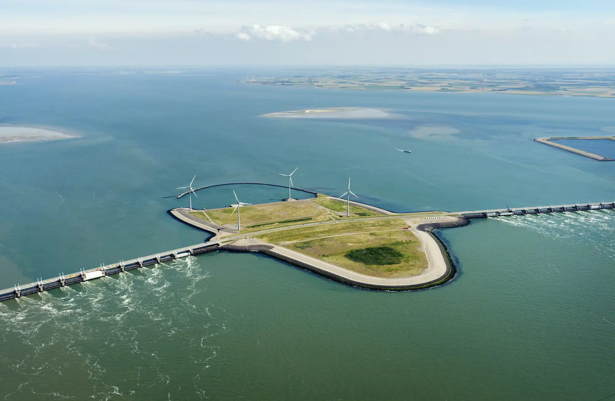 Oosterschelde flood barrier and wind turbines, Vrouwenpolder, Netherlands